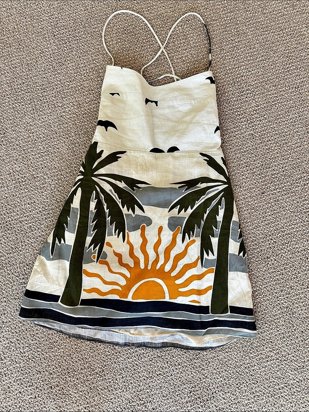 CALA de la CRUZ Mini Sundress in White & Green Size Large Like New